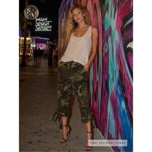 NWT Womens Camo Cargo Pants Green Camo Tie Cuff Cropped Medium